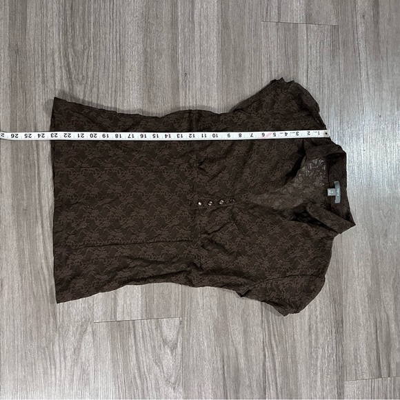 Vintage Apt 9 Brown Lace Sheer Short Sleeve V-Neck Polo Blouse - Picture 7 of 12
